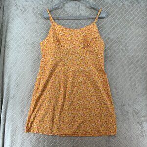 Wild Fable Mini Dress Womens XL Yellow Floral Smocked Open Back Fitted Y2K Style